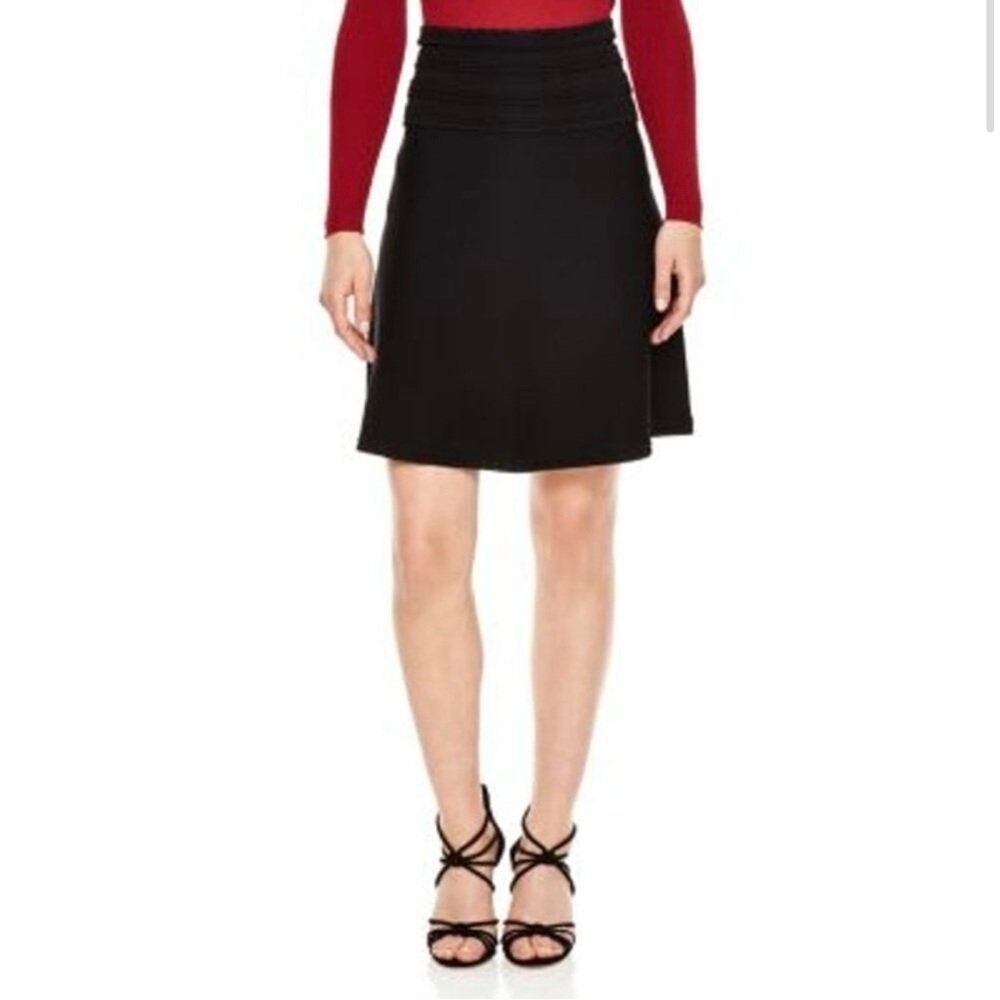 Sandro Scalloped Waist Knee Length Black Knit A-Line Skirt Small US 6
